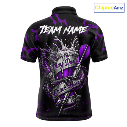 Black And Purple Personalized Dragon Beer Darts Shirts For Men Custom Darts League Team Jersey TDM7206