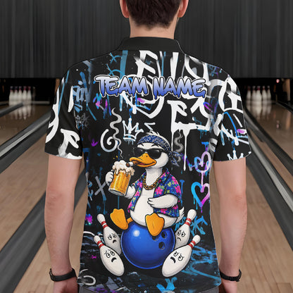 Colorful Graffiti Funny Duck Bowling Jersey For Men Custom Bowling Team Shirts, Gift For Bowlers TDM7210