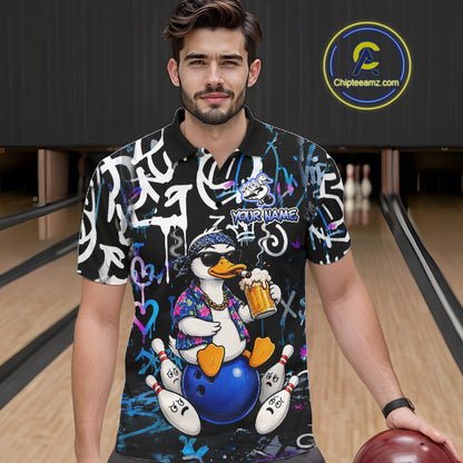 Colorful Graffiti Funny Duck Bowling Jersey For Men Custom Bowling Team Shirts, Gift For Bowlers TDM7210