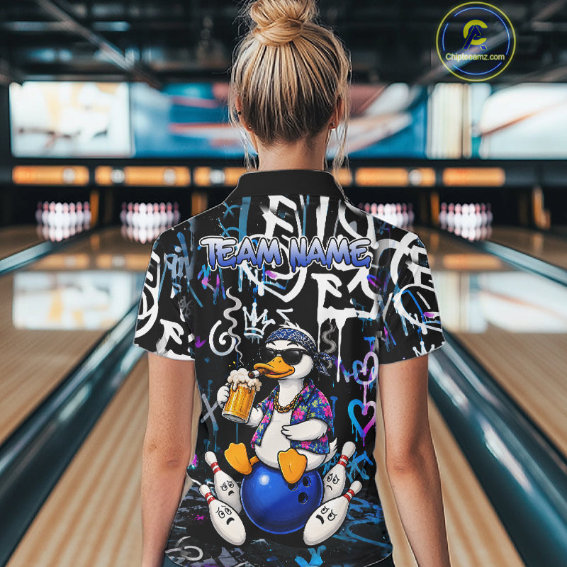 Colorful Graffiti Funny Duck Bowling Jersey For Women Custom Bowling Team Shirts, Gift For Bowlers TDM7210