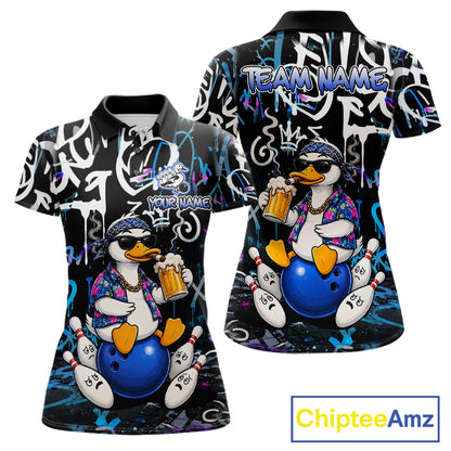 Colorful Graffiti Funny Duck Bowling Jersey For Women Custom Bowling Team Shirts, Gift For Bowlers TDM7210