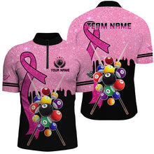 Load image into Gallery viewer, Pink Ribbon Billiard Balls Breast Cancer Awareness Pool Shirts For Men Custom Billiard Jerseys  TDM2721