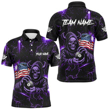 Load image into Gallery viewer, Purple Skull Thunder Lightning US Flag Custom Men Billiard Shirts, Patriotic Billiard Team Jerseys TDM2710