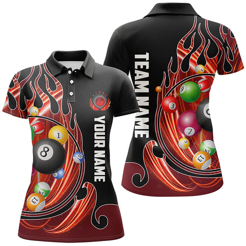 3D Billiard Balls Fire Flame Custom Pool Shirts For Women, Billiard League Team Jerseys | Orange TDM2718