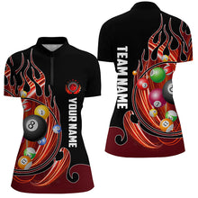 Load image into Gallery viewer, 3D Billiard Balls Fire Flame Custom Pool Shirts For Women, Billiard League Team Jerseys | Orange TDM2718