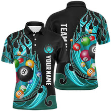 Load image into Gallery viewer, 3D Billiard Balls Fire Flame Custom Pool Shirts For Men, Billiard League Team Jerseys | Cyan TDM2720