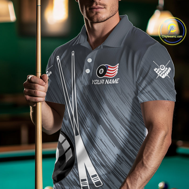 Personalized Billiard US Flag 8 Ball Pool Shirt For Men, Billiard Team Jersey Polo & 1/4 Zip TDM4989