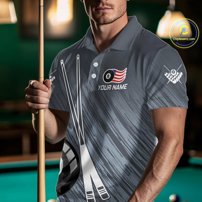 Personalized Billiard US Flag 8 Ball Pool Shirt For Men, Billiard Team Jersey Polo & 1/4 Zip TDM4989