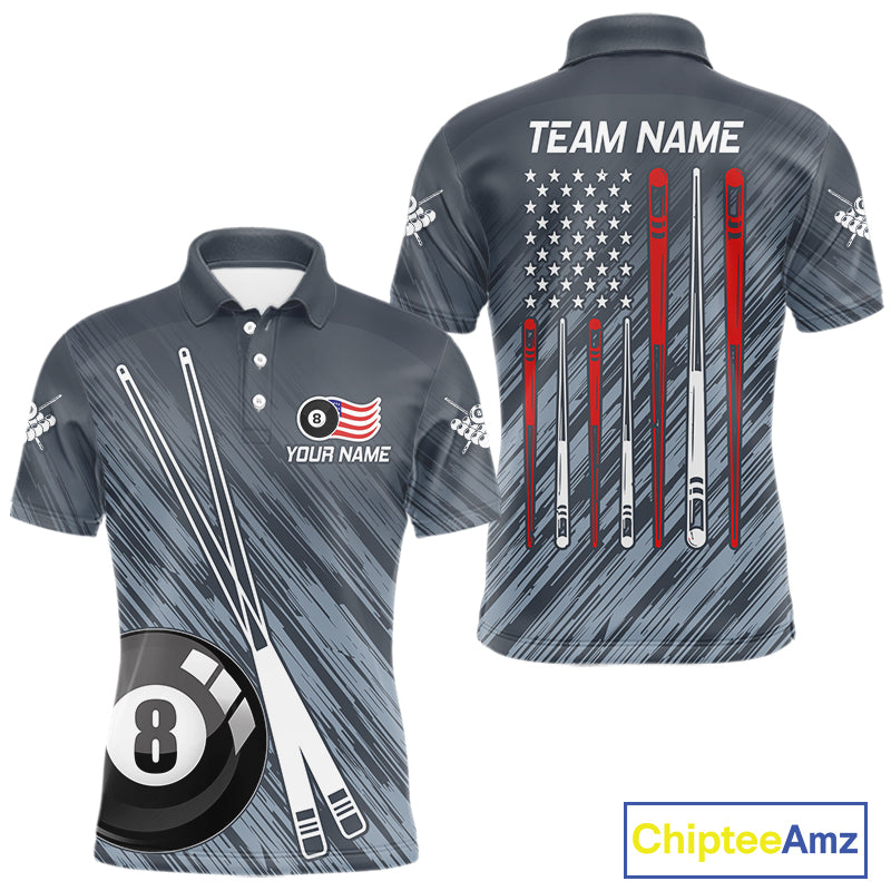 Personalized Billiard US Flag 8 Ball Pool Shirt For Men, Billiard Team Jersey Polo & 1/4 Zip TDM4989