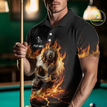 Load image into Gallery viewer, Orange Flaming Skull 8 Ball Billiard Shirt For Men Custom Pool Team Jersey Polo &amp; Quarter Zip TDM5421