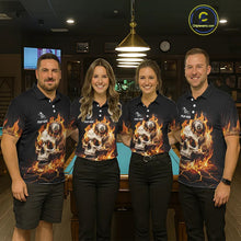 Load image into Gallery viewer, Orange Flaming Skull 8 Ball Billiard Shirt For Men Custom Pool Team Jersey Polo &amp; Quarter Zip TDM5421