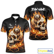 Load image into Gallery viewer, Orange Flaming Skull 8 Ball Billiard Shirt For Men Custom Pool Team Jersey Polo &amp; Quarter Zip TDM5421