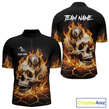 Load image into Gallery viewer, Orange Flaming Skull 8 Ball Billiard Shirt For Men Custom Pool Team Jersey Polo &amp; Quarter Zip TDM5421