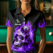 Load image into Gallery viewer, Purple Flaming Skull 8 Ball Billiard Shirt For Women Custom Pool Team Jersey Polo &amp; Quarter Zip TDM5423