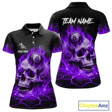 Load image into Gallery viewer, Purple Flaming Skull 8 Ball Billiard Shirt For Women Custom Pool Team Jersey Polo &amp; Quarter Zip TDM5423
