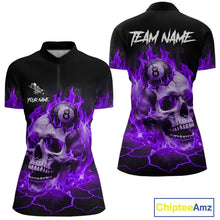Load image into Gallery viewer, Purple Flaming Skull 8 Ball Billiard Shirt For Women Custom Pool Team Jersey Polo &amp; Quarter Zip TDM5423
