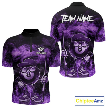 Purple Funny 8 Ball Pool Flame Smoke Billiard Shirt For Men Custom Billiard Team Jersey Uniform TDM5694