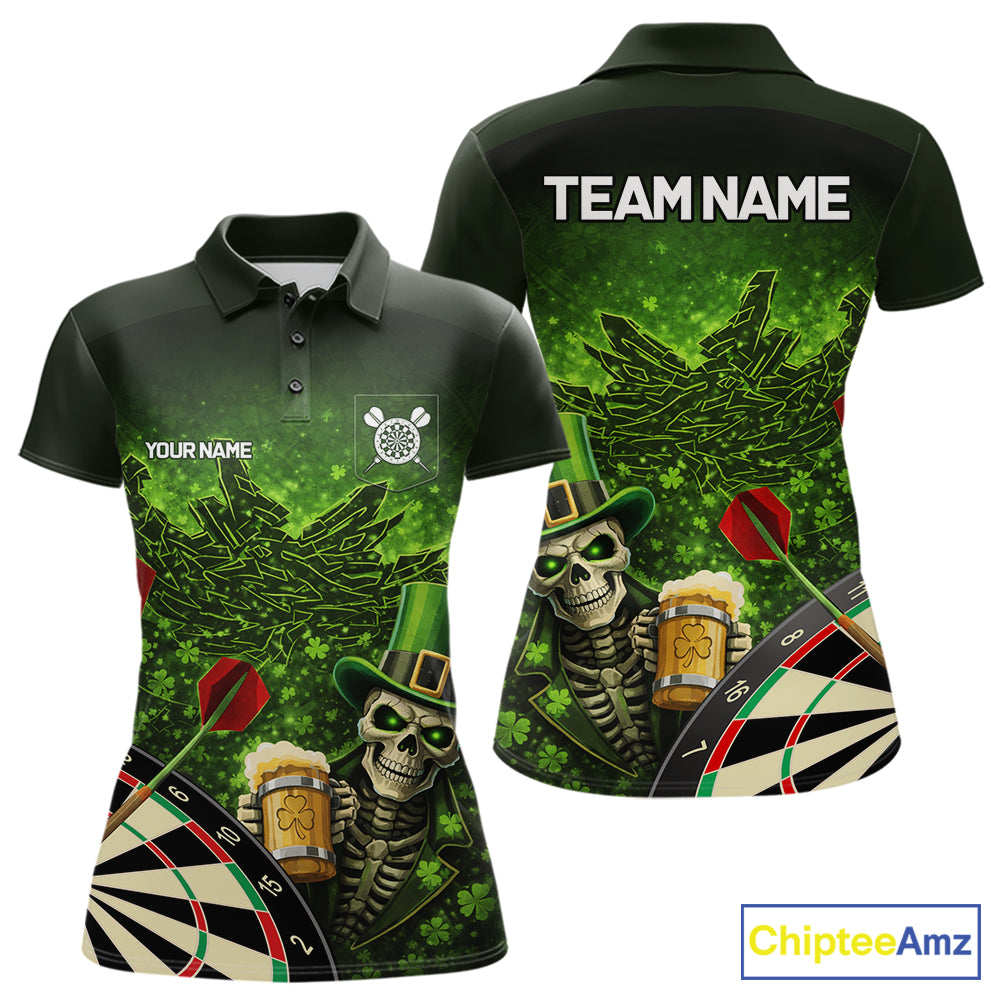 St Patrick Day Skull Darts Shirt Pocket Option For Women Custom Darts Jersey TDM5700