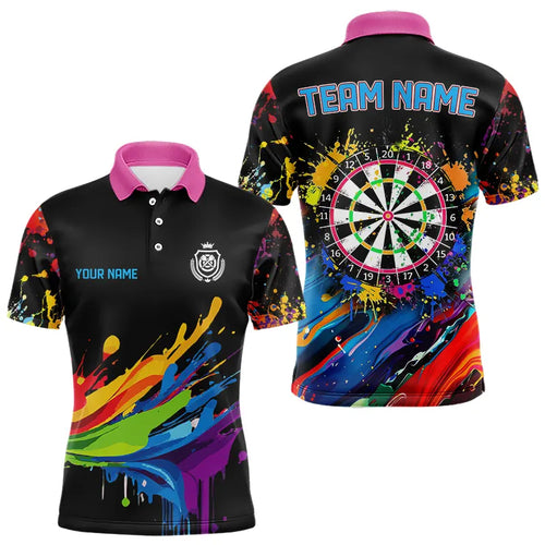 Funny Dartboards Colorful Paint Splash Dart Shirts For Men Custom Polo & Quarter Zip Darts Jerseys TDM3544