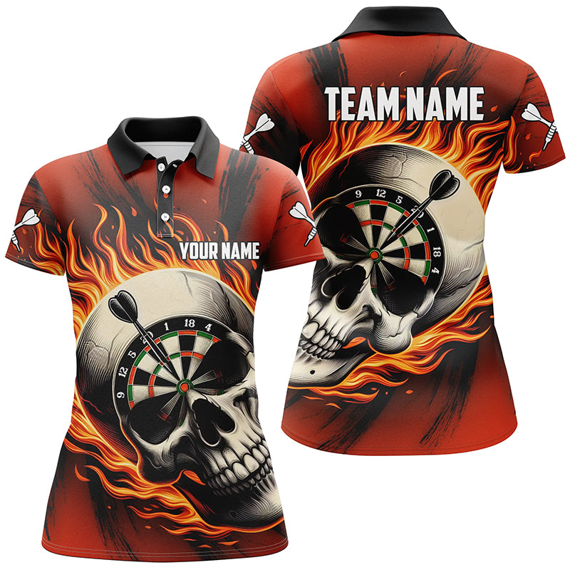 Flaming Dart Skull Darts Polo Shirts For Women Customized Darts Shirts For Team Dart Jerseys |Red TDM1220