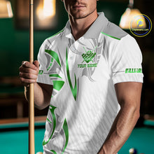 Load image into Gallery viewer, White And Green Custom Crown 8 Ball Men's Billiards Shirts, Billiard Jersey Team Polo &amp; 1/4 Zip TDM6055