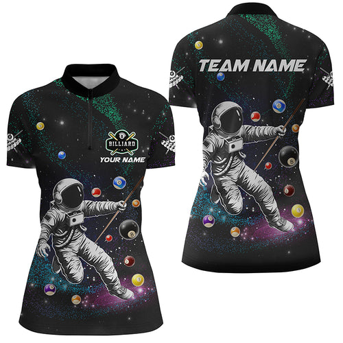 Personalized Astronaut Playing Billiard 3D Women Quarter-Zip Shirt, Funny Billiard Apparel TDM1425