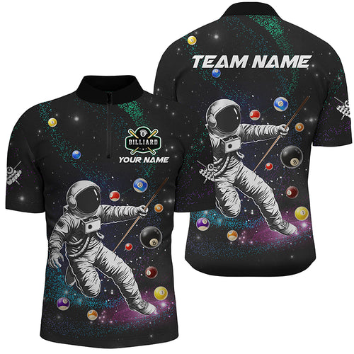 Personalized Astronaut Playing Billiard 3D Men Quarter-Zip Shirt, Funny Billiard Apparel TDM1425