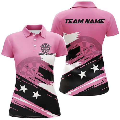 Personalized Pink Darts Women Polo Shirts Grunge Style Custom Mother's Day Darts Gifts Shirts TDM1430