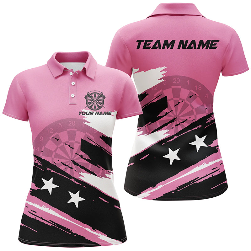 Personalized Pink Darts Women Polo Shirts Grunge Style Custom Mother's Day Darts Gifts Shirts TDM1430
