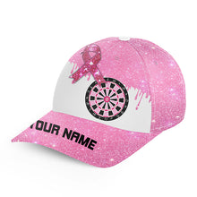 Load image into Gallery viewer, Pink Glitter Ribbon Dartboard Breast Cancer Awareness Darts Caps, Custom Top Darts Hat Gifts TDM1795