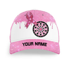 Load image into Gallery viewer, Pink Glitter Ribbon Dartboard Breast Cancer Awareness Darts Caps, Custom Top Darts Hat Gifts TDM1795