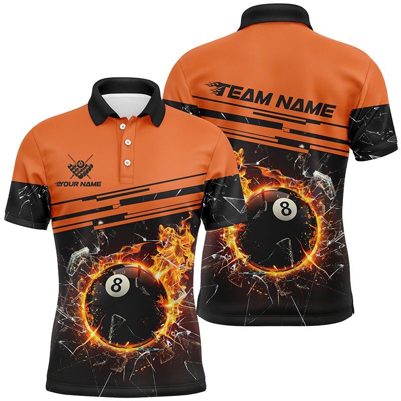 Orange Funny 8 Ball Pool Fire Break Glass Custom Men Billiard Shirt 3D Printed Billiard Team Jersey TDM1804