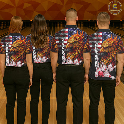 Bowling Team Wearing Smoke American Flag Phoenix Bowling Polo Shirts Back View