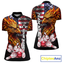 Load image into Gallery viewer, Smoke American Flag Phoenix Bowling Quarter Zip Shirt For Women Custom Patriotic Bowling Team Jersey