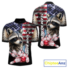 Load image into Gallery viewer, Smoke American Flag Raccoon Bowling Quarter Zip Shirt For Men Custom Patriotic Bowling Team Jersey