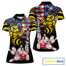 Load image into Gallery viewer, Smoke American Flag Funny Bee Bowling Custom Polo Shirt For Women Patriotic Bowling League Team Jersey
