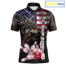 Load image into Gallery viewer, Smoke American Flag Wolf Bowling Polo Shirt For Men Custom Patriotic Bowling Team Jersey Design