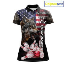 Load image into Gallery viewer, Smoke American Flag Wolf Bowling Polo Shirt For Women Custom Patriotic Bowling Team Jersey Design