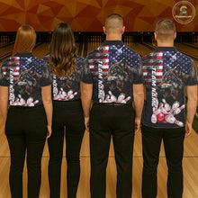 Load image into Gallery viewer, Bowling Team Wearing Smoke American Flag Wolf Bowling Polo Shirts Back View