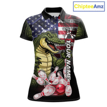 Load image into Gallery viewer, Smoke American Alligator Bowling Polo Shirt For Women Custom Patriotic Bowling Team Jersey Design