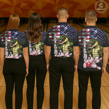 Load image into Gallery viewer, Bowling Team Wearing Smoke American Alligator Bowling Polo Shirts Back View