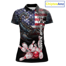 Load image into Gallery viewer, Smoke American Flag Scorpion Bowling Polo Shirt For Women Custom Patriotic Bowling Team Jersey Design