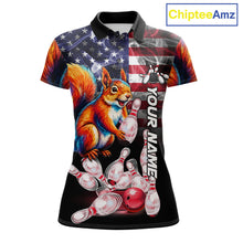 Load image into Gallery viewer, Smoke American Flag Squirrel Bowling Polo Shirt For Women Custom Patriotic Bowling Team Jersey Design