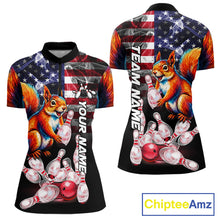 Load image into Gallery viewer, Smoke American Flag Squirrel Bowling Quarter Zip Shirt For Women Custom Patriotic Bowling Team Jersey