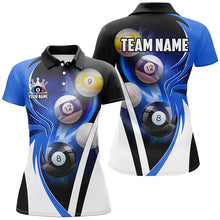 Load image into Gallery viewer, Personalized Billiard Tournament Shirts For Women Custom Team Name Billiard Balls Pool Jerseys | Blue TDM2470