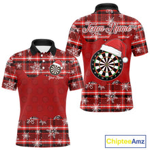 Load image into Gallery viewer, Funny Santa Dartboard Mens Darts Shirt Custom Red Plaid Snowflake Christmas Darts Jerseys Gifts TDM5182