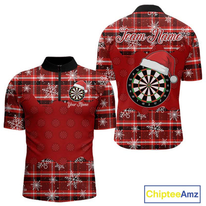 Funny Santa Dartboard Mens Darts Shirt Custom Red Plaid Snowflake Christmas Darts Jerseys Gifts TDM5182