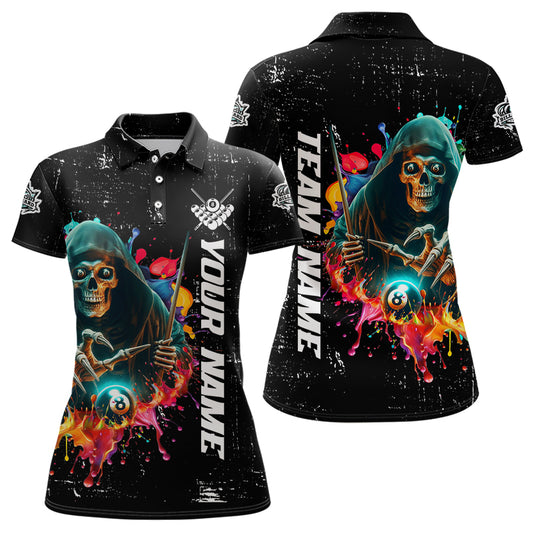 Billiard Grim Reaper Colorful Grunge Style Custom Women Billiard Shirts, Billiard Jersey | Black TDM3201