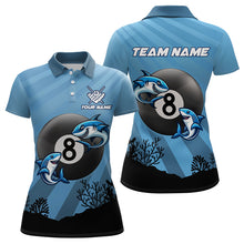 Load image into Gallery viewer, Personalized Shark 8 Ball Pool Blue Women Billiard Shirts Custom Funny Billiard Shirts Pool Jerseys TDM3210