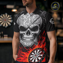 Load image into Gallery viewer, Black And Red Flaming Skull Darts Shirt For Men Custom Darts League Jersey Team Polo &amp; 1/4 Zip TDM5435